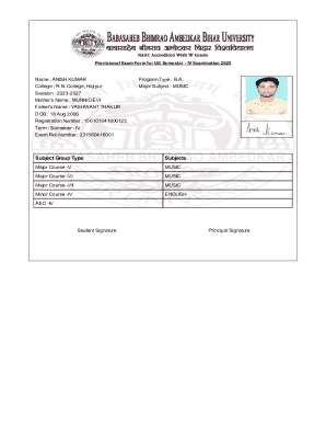 Provisional Exam Form for UG Semester IV