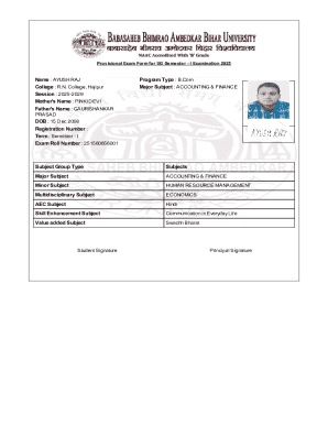 Provisional Exam Form for UG Semester - I Examination 2025