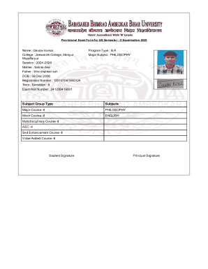 Provisional Exam Form for UG Semester II