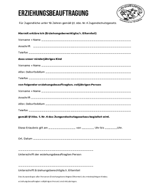 Erziehungsbeauftragung Form