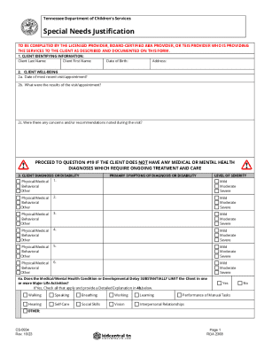Tennessee Special Needs Justification Form