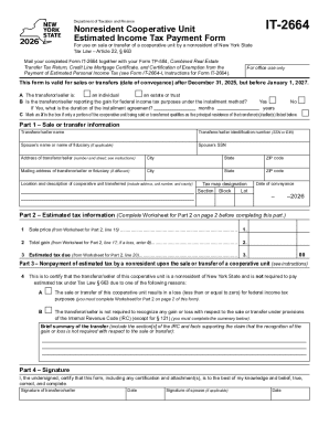 Form IT-2664 Nonresident Cooperative Unit Estimated Income Tax Payment Form Tax Year 2026