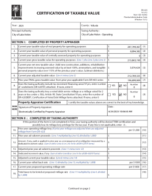 Florida DR-420 Certification of Taxable Value