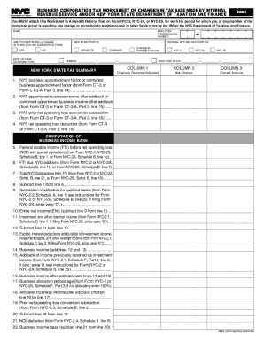2021 New York City Business Corporation Tax Worksheet ...
