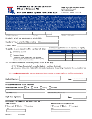 Louisiana Tech University Part-time Status Update Form