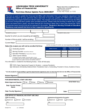 Louisiana Tech Part-Time Status Update Form