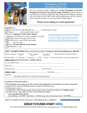 Boys & Girls Club Donation Pledge Form
