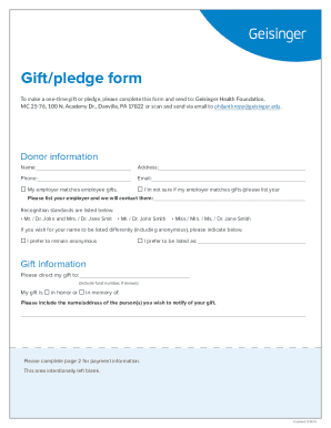 Geisinger Health Foundation Gift/Pledge Form