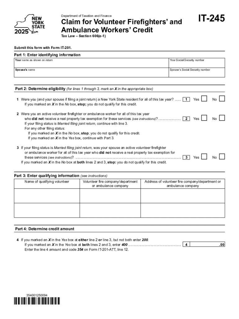 Form IT-245-I Instructions for Claim for Volunteer Firefighters Preview on Page 1