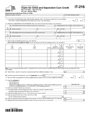 Form IT-216 Claim for Child and Dependent Care Credit Tax Year 2025