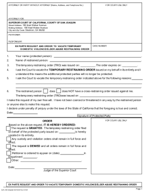 California Domestic Violence Restraining Order Vacation Request