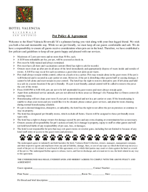 Hotel Valencia Pet Policy & Agreement
