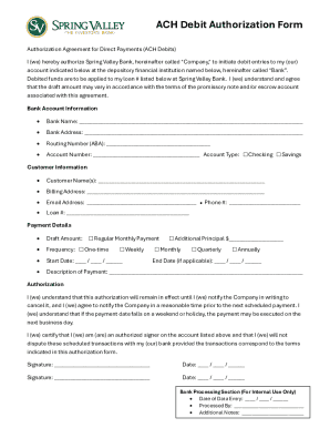 ACH Debit Authorization Form