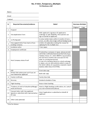 Japan Business Visit Visa Application Form