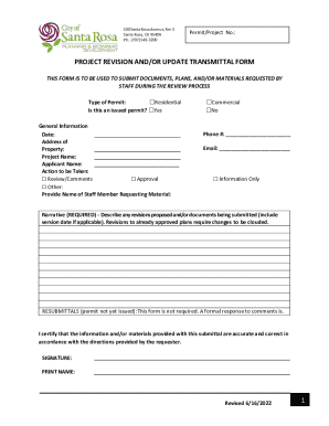 Project Revision and Update Transmittal Form