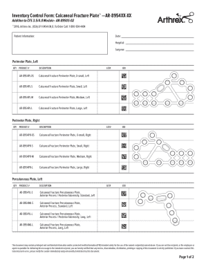 Inventory Control Form: Calcaneal Fracture Plate