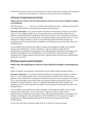 Call Script for Refugee and Immigrant Advocacy