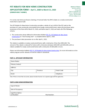 PST Rebate Application for New Home Construction