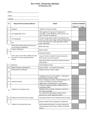 Japan Business Visit Visa Application Form