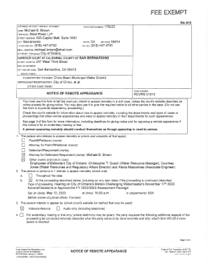 California Notice of Remote Appearance