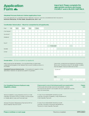 Disabled Persons Railcard Application Form