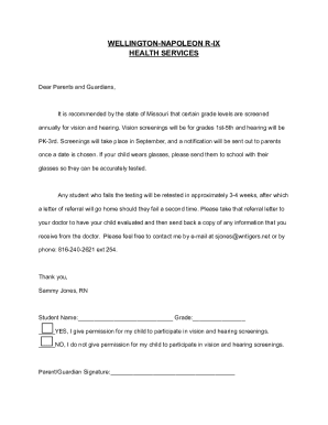 Missouri Vision and Hearing Screening Consent Form