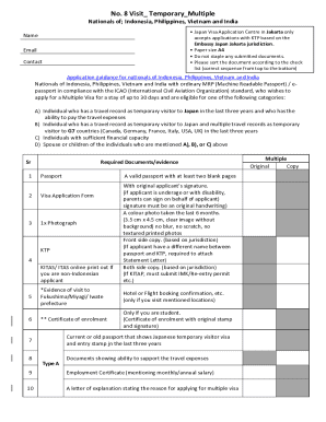 Japan Multiple Visa Application Form