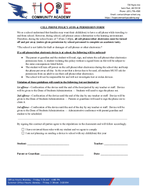 Cell Phone Policy & Permission Form