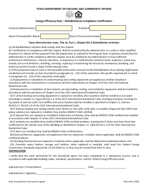 Texas Energy Efficiency Rule Rehabilitation Compliance Certification