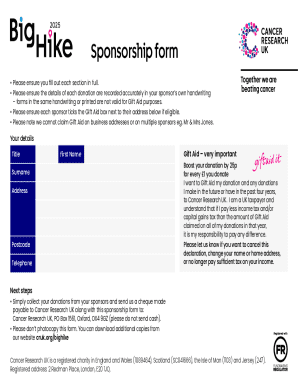 Cancer Research UK Sponsorship Form