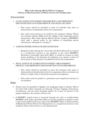 Blue Lake Springs Water Disconnection Notice