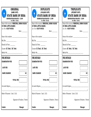 State Bank of India Examination Fee Payment Receipt
