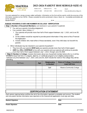 Parent Household Size Verification Form