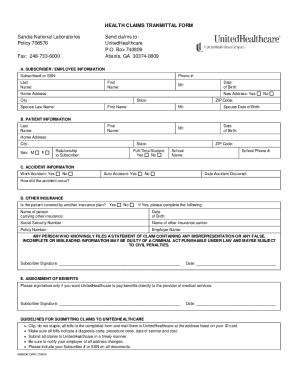 Health Claims Transmittal Form