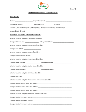 CDMA Birth Corrections Application Form