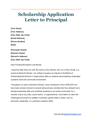 Scholarship Application Letter to Principal