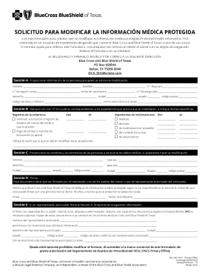 Blue Cross and Blue Shield of Texas PHI Modification Request Form