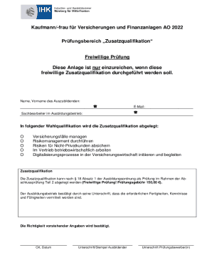German Insurance and Financial Investment Exam Form