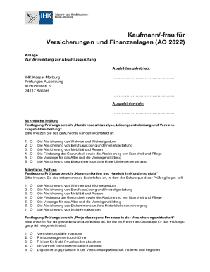 Anmeldung zur Abschlussprüfung Kaufmann/-frau für Versicherungen und Finanzanlagen