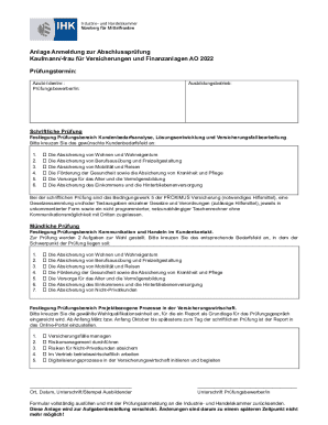 Anmeldung zur Abschlussprüfung Kaufmann/-frau für Versicherungen und Finanzanlagen