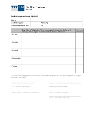 Ausbildungsnachweis Daily Training Log