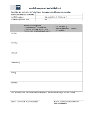 Ausbildungsnachweis Daily Training Log