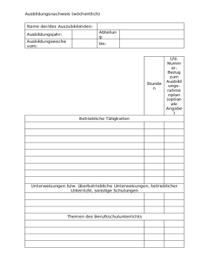Ausbildungsnachweis Weekly Training Log
