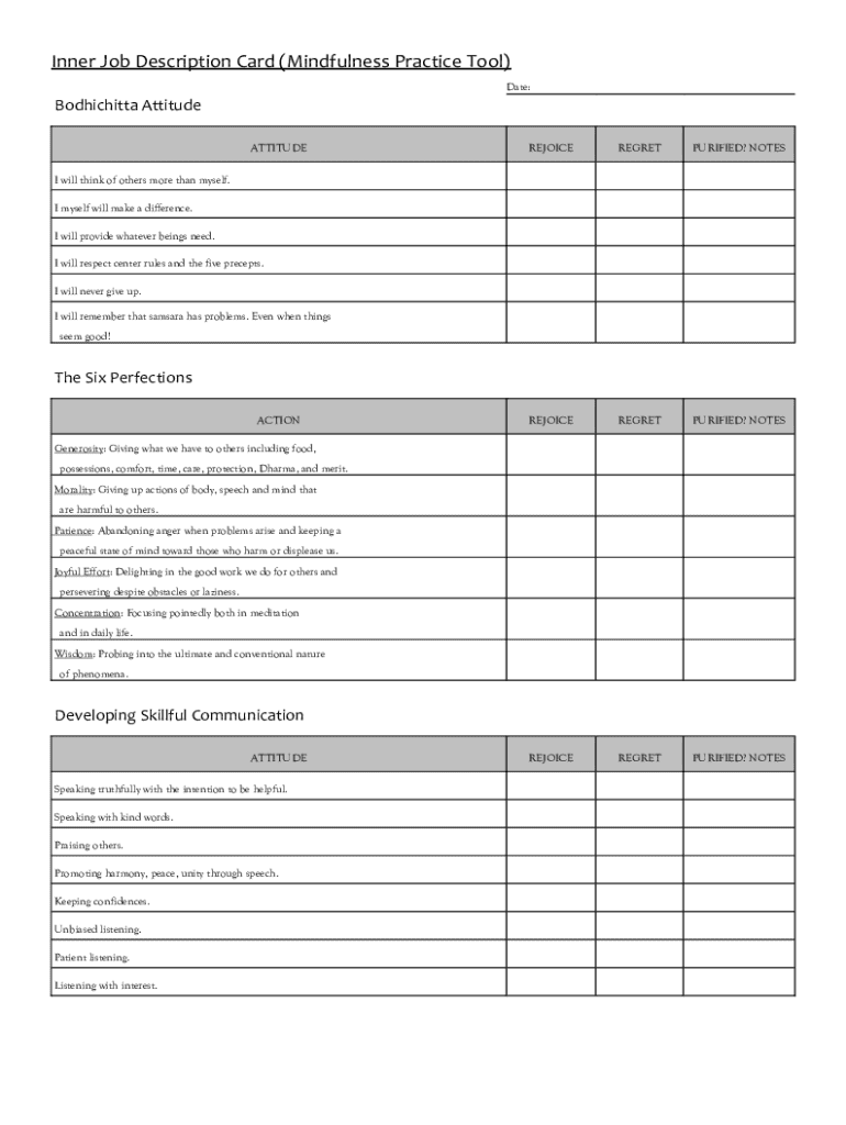 Fillable Online The Inner Job Description Card: A Mindfulness Practice ...