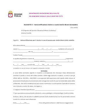 Italian School Reentry Self-Certification Form