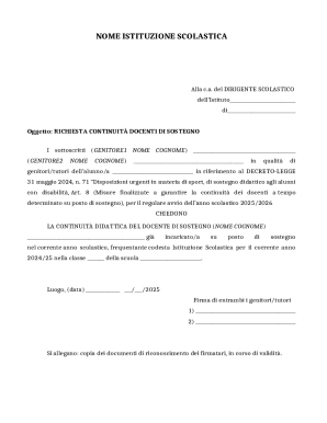 Request for Continuity of Support Teachers