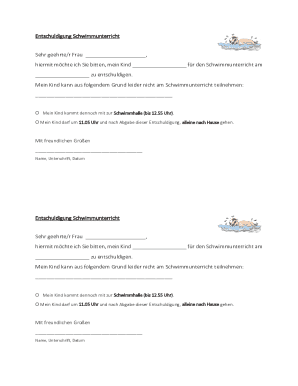 Entschuldigung Schwimmunterricht