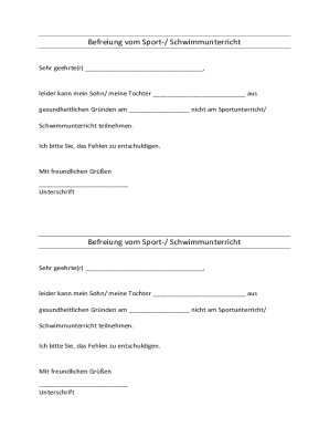 Befreiung vom Sport-/Schwimmunterricht