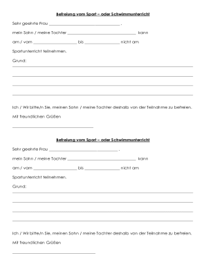 German Physical Education Exemption Form