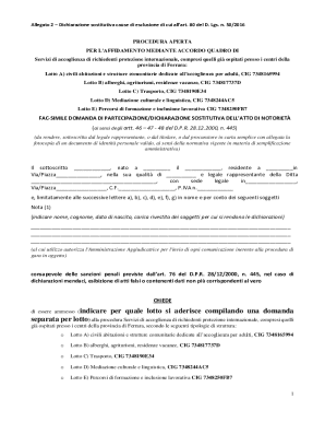 Dichiarazione Sostitutiva Cause Esclusione Art. 80 D. Lgs. 50/2016